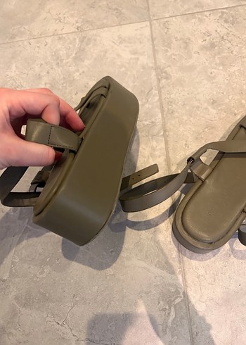 Bej Gri Kadın Dolgu Topuklu Sandalet - Görsel 8