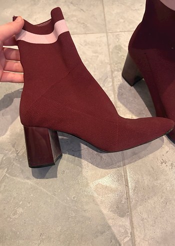 Bordo Süet Elastik Topuklu Kadın Bot - Görsel 2