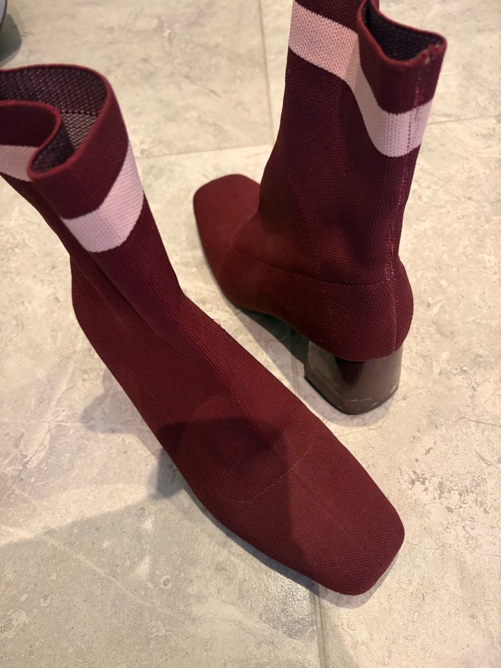 Bordo Süet Elastik Topuklu Kadın Bot - Görsel 3