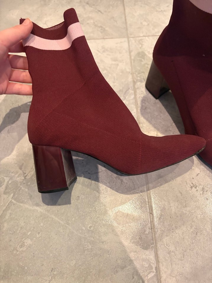 Bordo Süet Elastik Topuklu Kadın Bot - Görsel 2