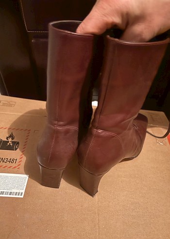 Kahverengi Deri Stiletto Topuklu Kadın Bot - Görsel 4