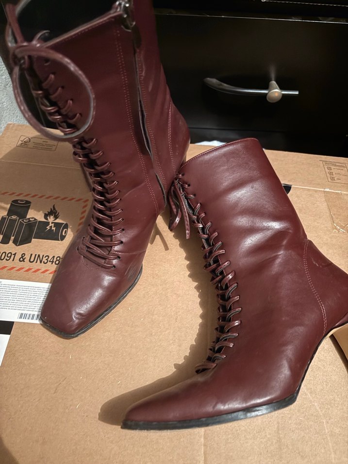 Kahverengi Deri Stiletto Topuklu Kadın Bot - Görsel 2