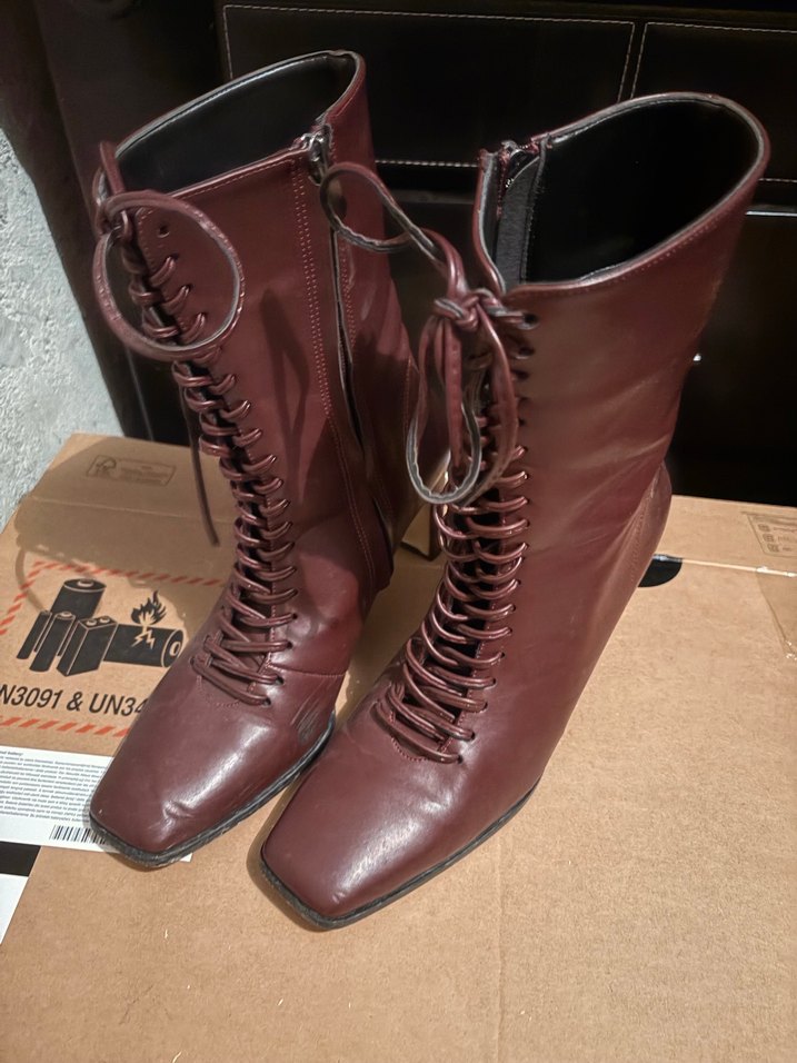 Kahverengi Deri Stiletto Topuklu Kadın Bot - Görsel 3