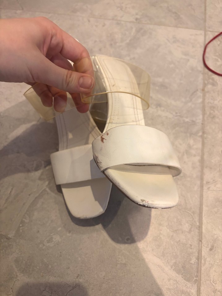 Şeffaf Bantlı Beyaz Dolgu Topuk Terlik - Görsel 2