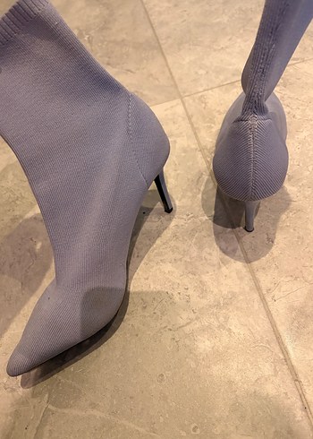 Mavi Triko Stiletto Topuklu Kadın Bot - Görsel 3