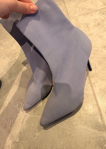 Mavi Triko Stiletto Topuklu Kadın Bot - Görsel 4