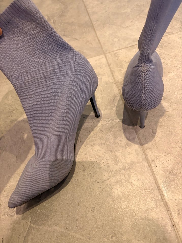 Mavi Triko Stiletto Topuklu Kadın Bot - Görsel 3