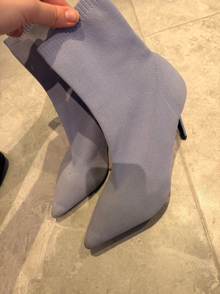 Mavi Triko Stiletto Topuklu Kadın Bot - Görsel 4