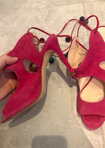 Püsküllü Pembe Süet Yüksek Topuklu Kadın Ayakkabı - Görsel 4