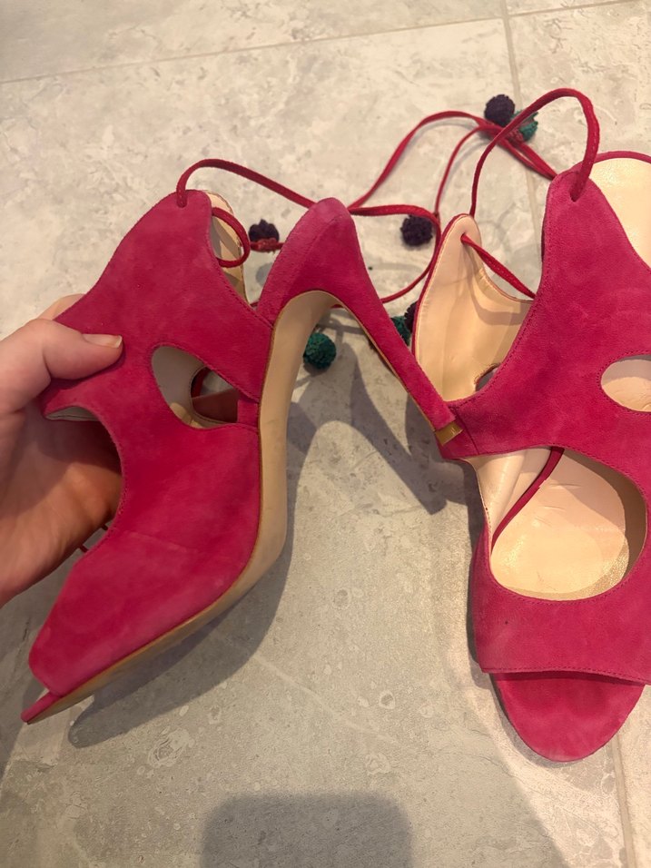 Püsküllü Pembe Süet Yüksek Topuklu Kadın Ayakkabı - Görsel 4