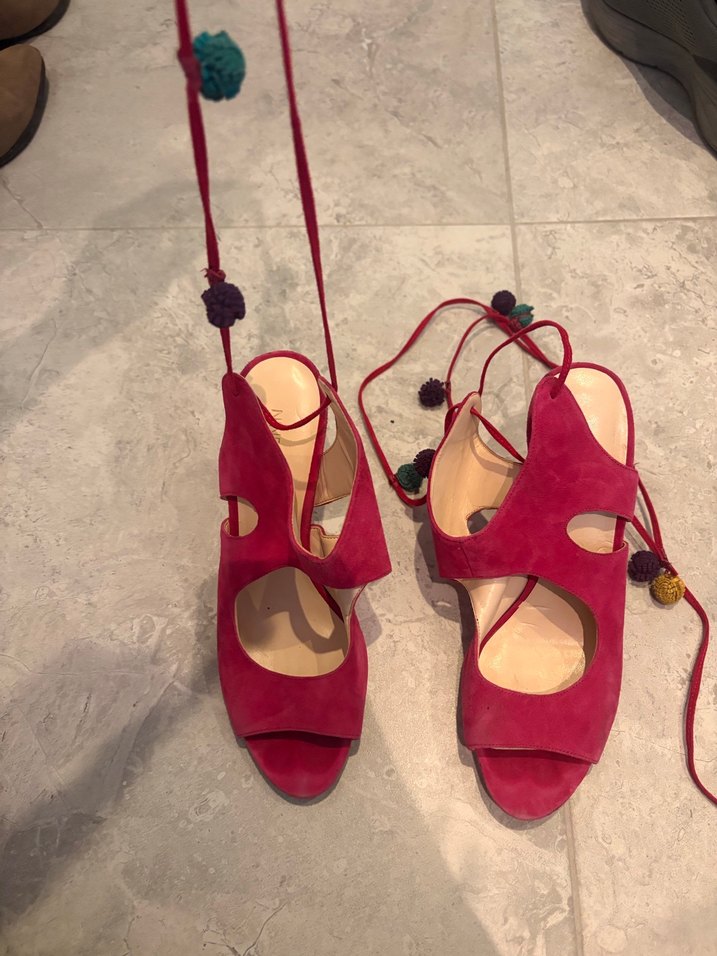 Püsküllü Pembe Süet Yüksek Topuklu Kadın Ayakkabı - Görsel 3