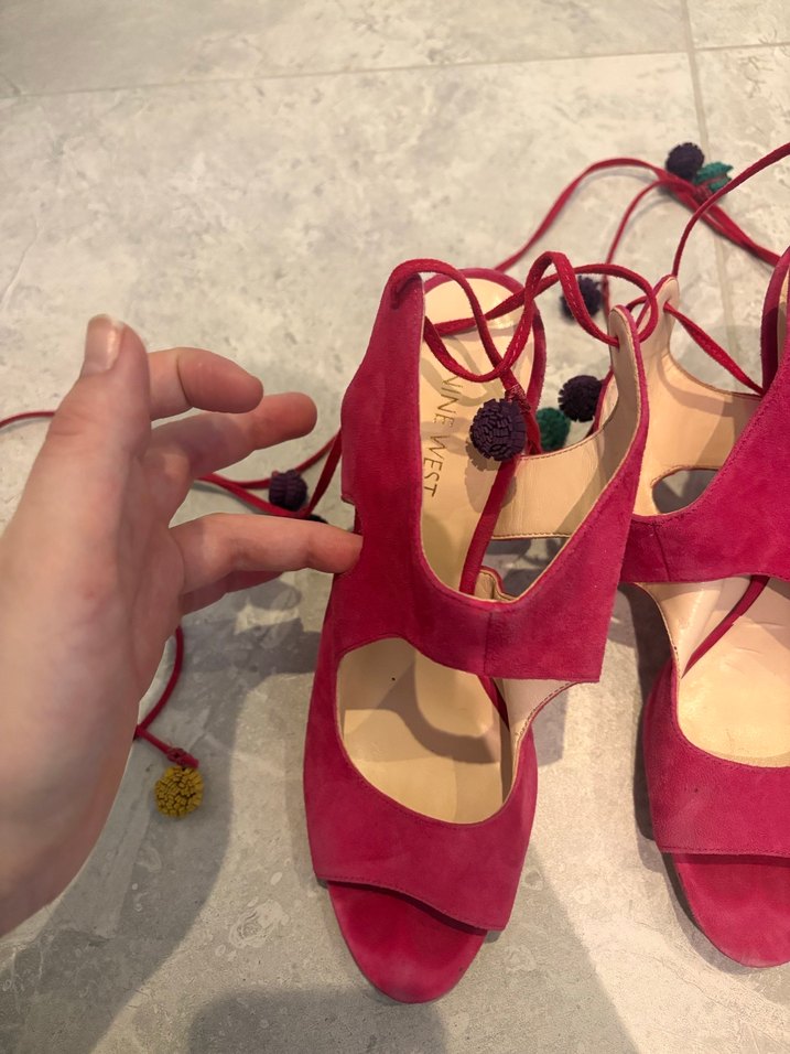 Püsküllü Pembe Süet Yüksek Topuklu Kadın Ayakkabı - Görsel 2