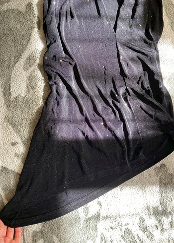 Siyah Kolsuz V Yaka SİMLİ PARILTILI BLUZ - Görsel 5