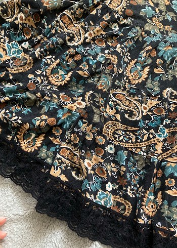 Bohem Çok Renkli Midi Etek Dantel Detaylı - Görsel 2