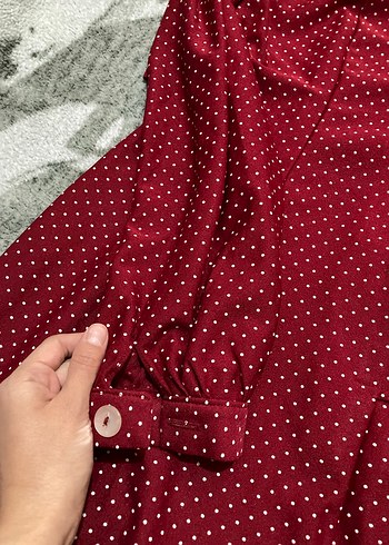 Uzun Kollu Bordo Puantiyeli tunik elbise - Görsel 4