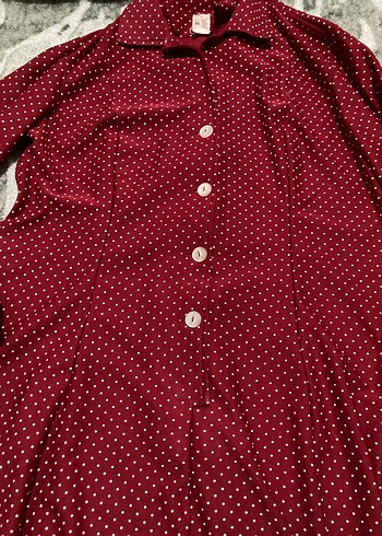 Uzun Kollu Bordo Puantiyeli tunik elbise - Görsel 2