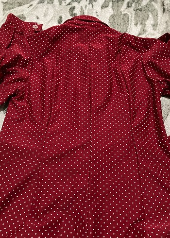 Uzun Kollu Bordo Puantiyeli tunik elbise - Görsel 3