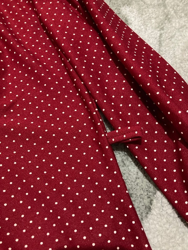 Uzun Kollu Bordo Puantiyeli tunik elbise - Görsel 5