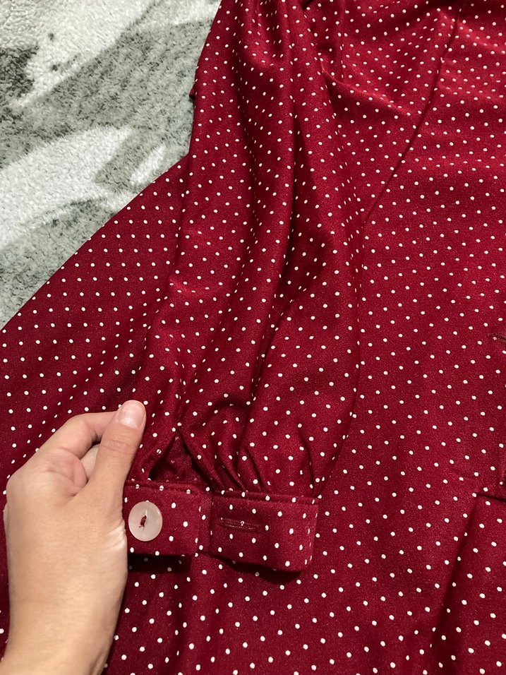 Uzun Kollu Bordo Puantiyeli tunik elbise - Görsel 4