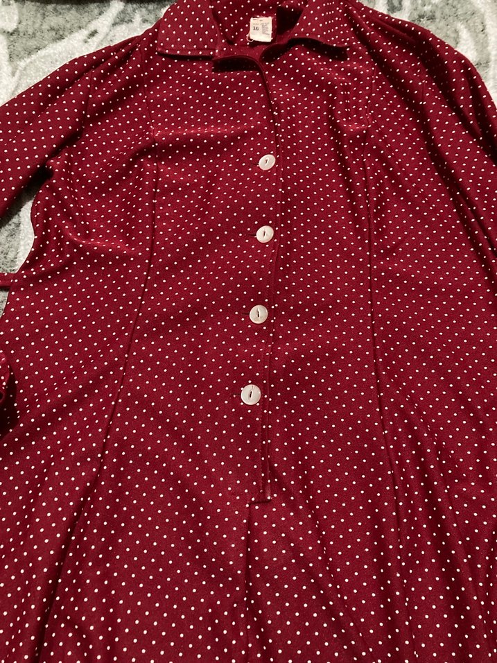 Uzun Kollu Bordo Puantiyeli tunik elbise - Görsel 2