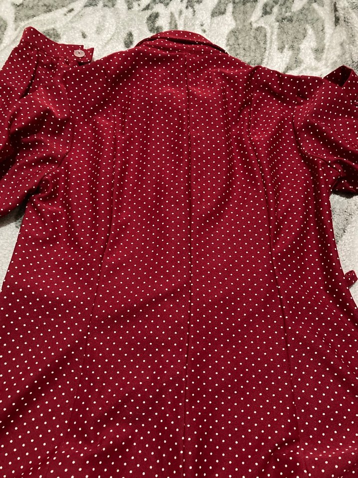 Uzun Kollu Bordo Puantiyeli tunik elbise - Görsel 3