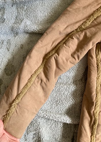 Kürklü Süet Bej Kadın Ceket kaban - Görsel 5