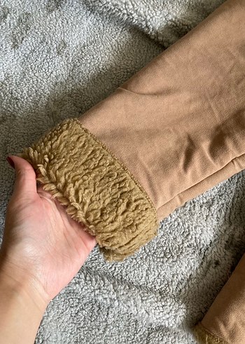 Kürklü Süet Bej Kadın Ceket kaban - Görsel 2