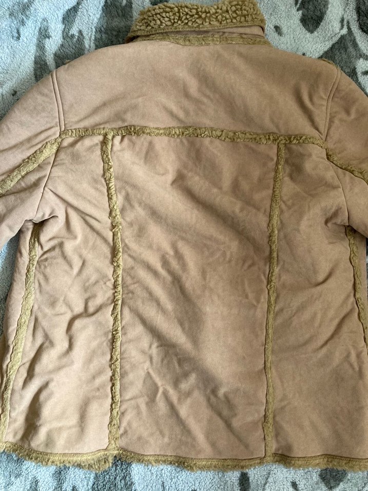 Kürklü Süet Bej Kadın Ceket kaban - Görsel 4