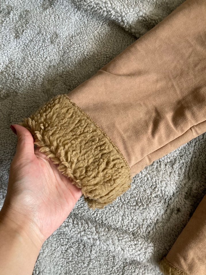 Kürklü Süet Bej Kadın Ceket kaban - Görsel 2