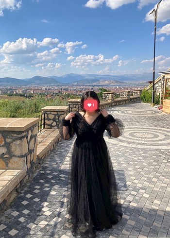 Uzun Siyah Tül Abiye - Görsel 2