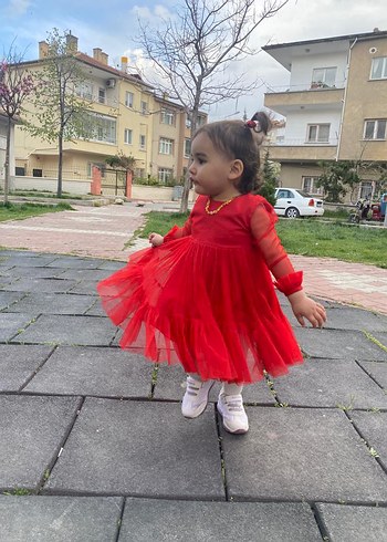 Diğer Kız Çocuk Kırmızı Uzun Kollu Fırfırlı Elbise