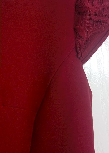 Bordo V Yakalı Uzun Abiye Elbise - Görsel 5