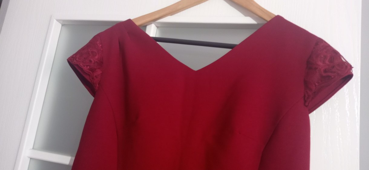 Bordo V Yakalı Uzun Abiye Elbise - Görsel 2