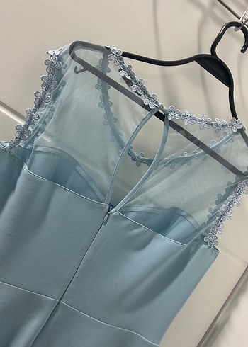 Mavi Drapeli Midi Abiye Elbise - Görsel 4