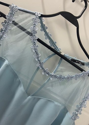 Mavi Drapeli Midi Abiye Elbise - Görsel 5