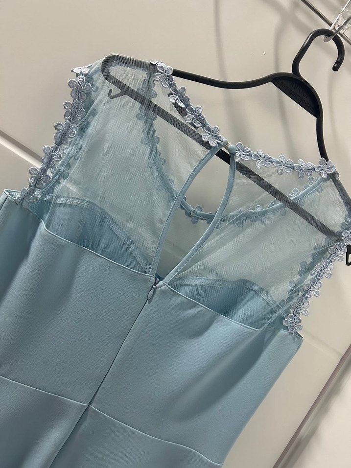 Mavi Drapeli Midi Abiye Elbise - Görsel 4