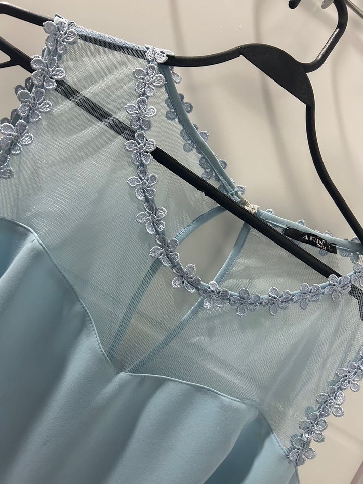 Mavi Drapeli Midi Abiye Elbise - Görsel 5