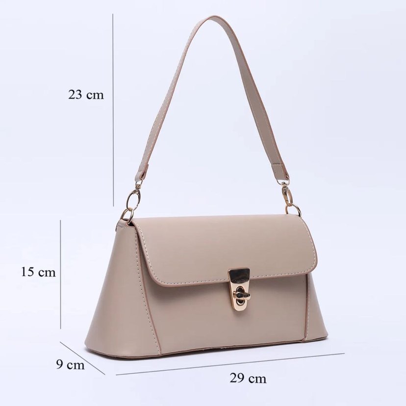 Bej Deri Kadın Omuz Çantası - Görsel 2