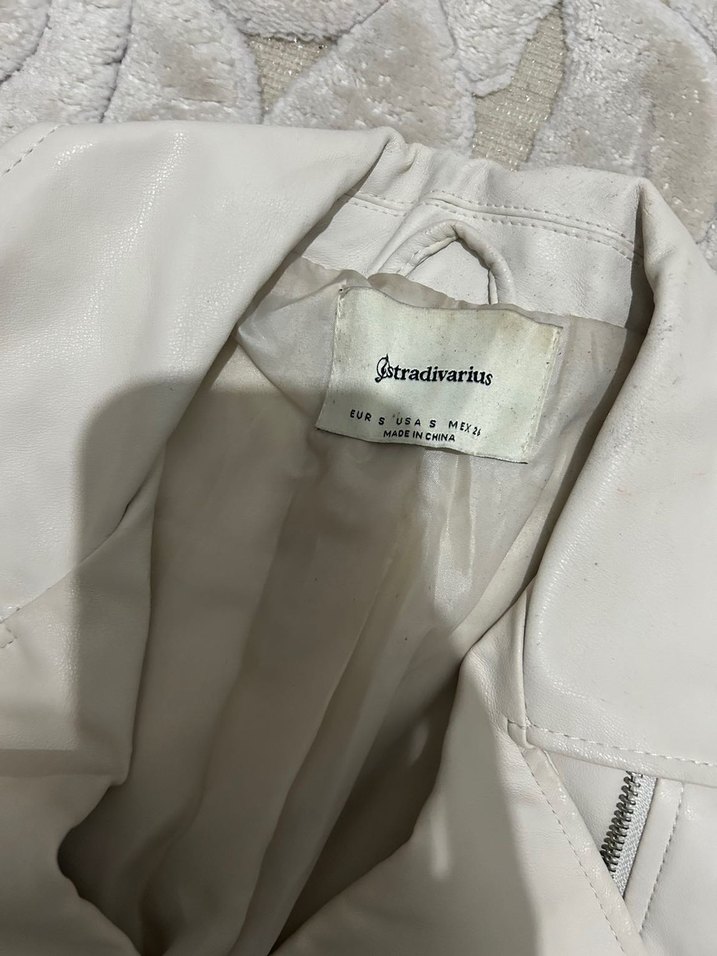 Beyaz Deri Fermuarlı Kadın Ceket - Görsel 4