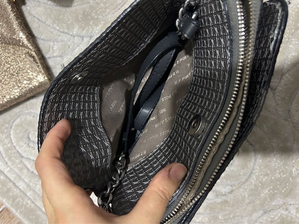 Gri Deri Yılan Desenli Zincir Detaylı Çapraz Çanta - Görsel 4