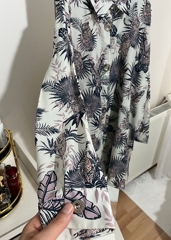 Bohem Gri Uzun Kollu Desenli Kadın Gömlek - Görsel 2