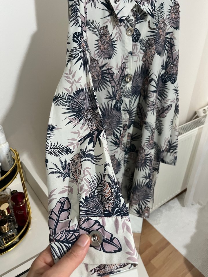 Bohem Gri Uzun Kollu Desenli Kadın Gömlek - Görsel 2