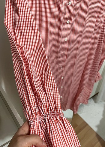 Uzun Kollu, Kareli Kırmızı Kadın Gömlek - Görsel 2