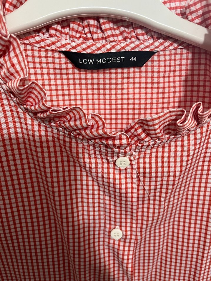 Uzun Kollu, Kareli Kırmızı Kadın Gömlek - Görsel 3