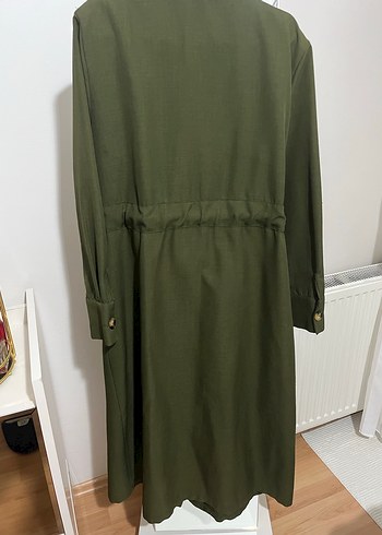 Kadın Haki Uzun Keten Trençkot - Görsel 3