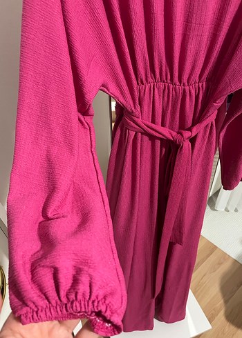 Pembe Uzun Kollu Salaş Kadın Elbise - Görsel 3