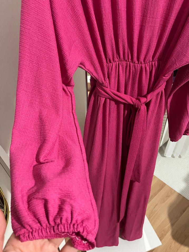 Pembe Uzun Kollu Salaş Kadın Elbise - Görsel 3