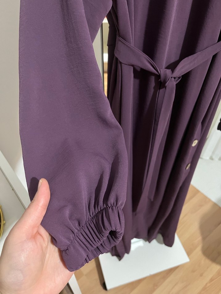 Düğmeli Mor Uzun Kadın Elbise - Görsel 3