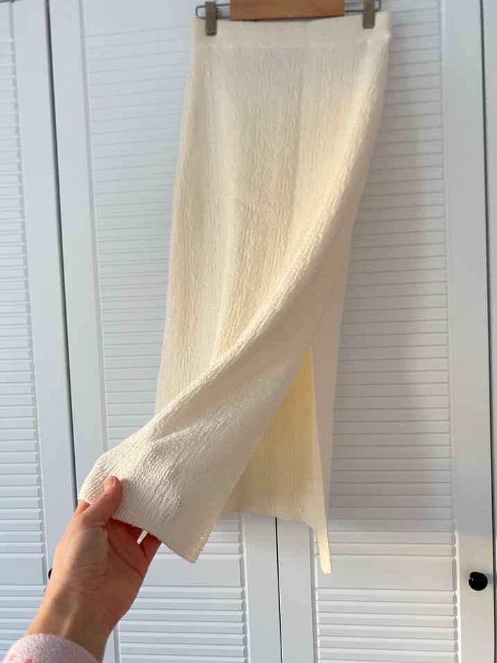 Bej Örgü Midi Keten Uzun Etek - Görsel 3