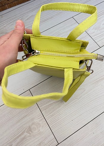 Sarı Deri Kadın Çanta Fermuarlı - Görsel 3